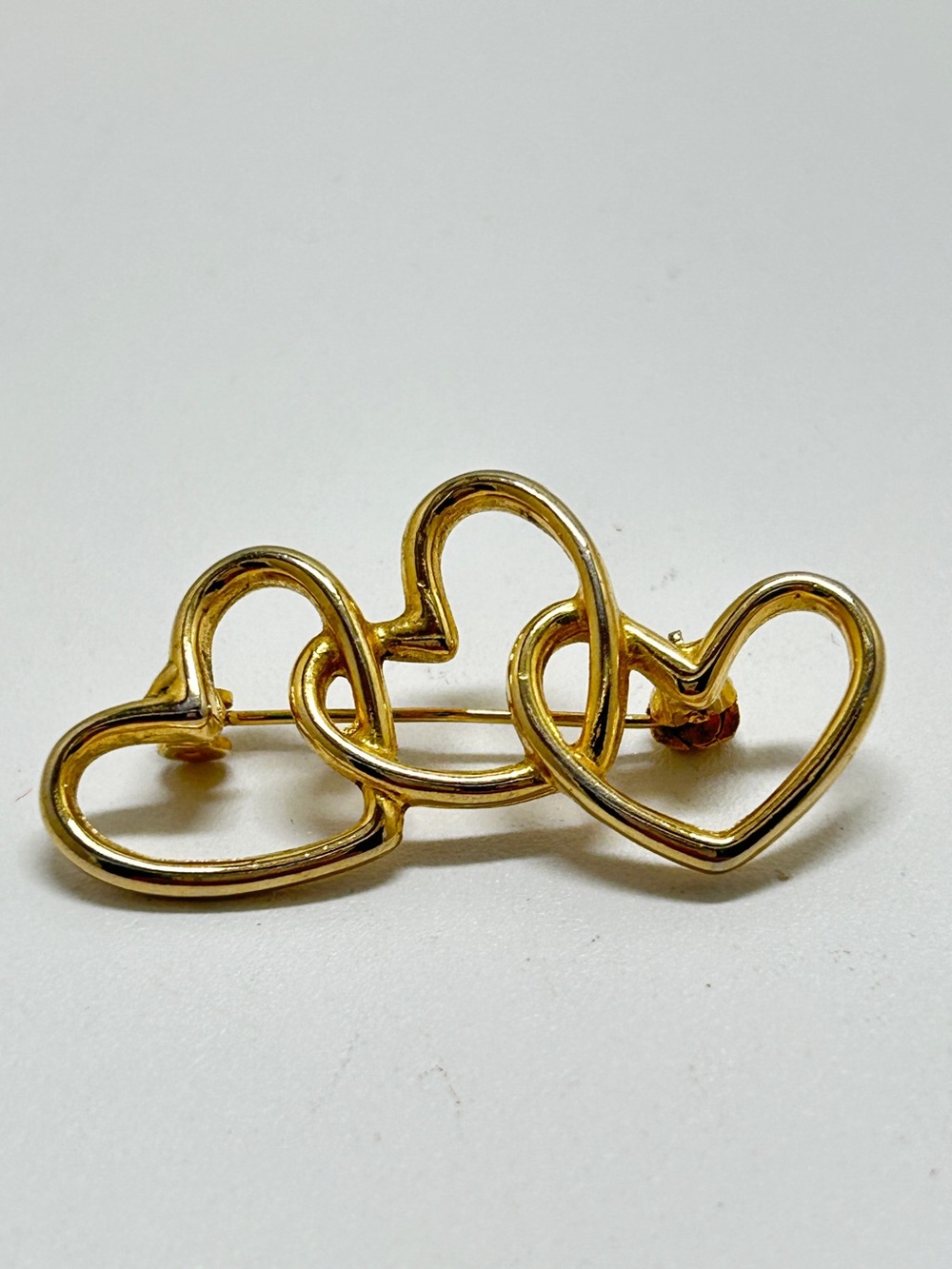 Vintage Gold Triple Heart Brooch